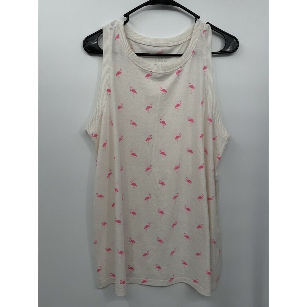 Torrid 0 Tank Top Womens Ivory Pink Flamingo Print Classic Fit Sleeveless Tee